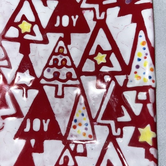 Candy Dish Made in Italy Rectangle Christmas Tree Pattern Red Bright Stars READ - Picture 2 of 10